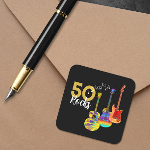 50-årsfest 50 stenar Gitarr Fyrkantigt Klistermärke