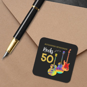 50-årsfest 50 stenar Gitarr Fyrkantigt Klistermärke