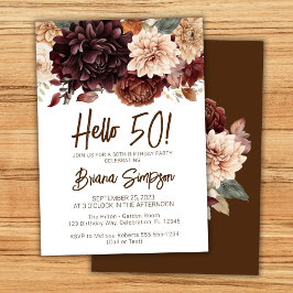 50-årsfest Bruna Beige Blommor Blommig Inbjudningar
