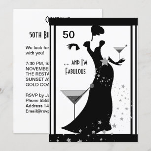 50-årsfest Diva Art déco Svart Vitt Inbjudningar
