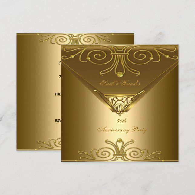 50-årsfest Elegant guld Art Deco 2 Inbjudningar (Fram/baksida)