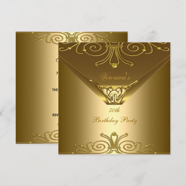 50-årsfest Elegant Guld Art Deco Inbjudningar (Fram/baksida)