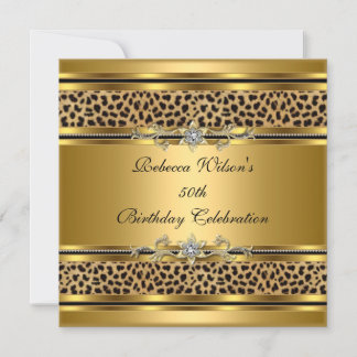 50-årsfest Elegant guld svart leopard 3 Inbjudningar