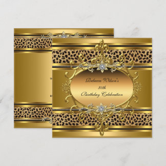 50-årsfest Elegant guld svart leopard 4 Inbjudningar