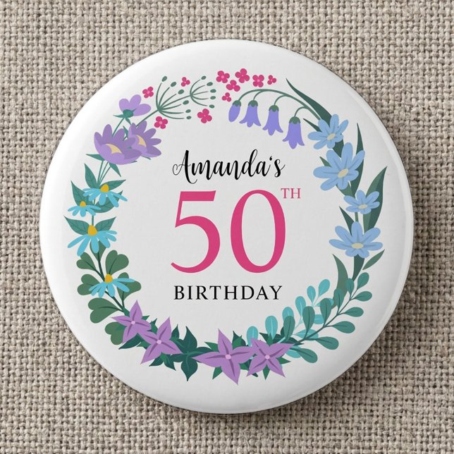 50-årsfest Fjärilsblåklockor sommarblommor krans Knapp (Skapare uppladdad)