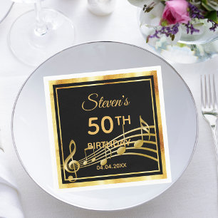 50-årsfest för mannen svart guld musiknoter pappersservett