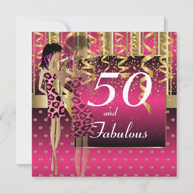 50-årsfest för tjejgäng | Rosa & Guld Inbjudningar (Framsida)