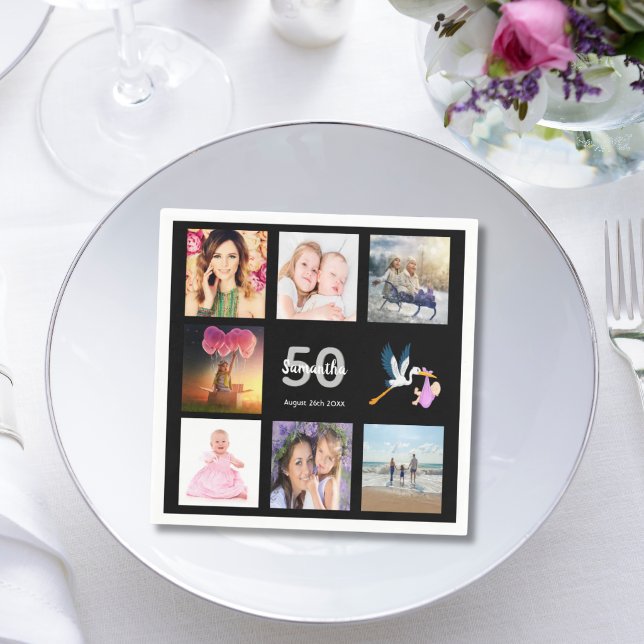 50-årsfest fotokollage svart pappersservett (Skapare uppladdad)