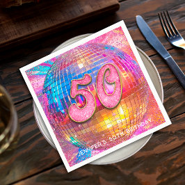 50-årsfest Glans Rosa Glitter Diskokula Pappersservett