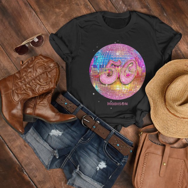 50-årsfest Glitter Rosa Guld Diskokula T Shirt (Skapare uppladdad)