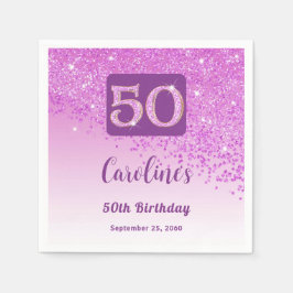 50-årsfest Gnistrande Rosa Glitter Pappersservett