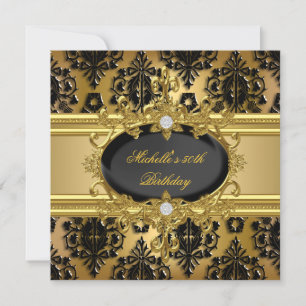 50-årsfest Gold Damask Svart 2 Inbjudningar