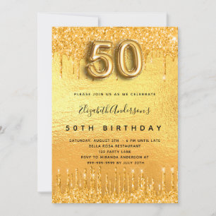 50-årsfest gul glitterdroppar inbjudningar