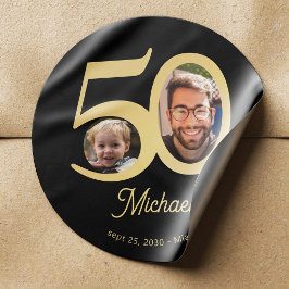 50-årsfest modern guld svart foto runt klistermärke