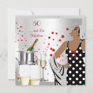 50-årsfest Retro Diva Art Deco Röd Silver Inbjudningar