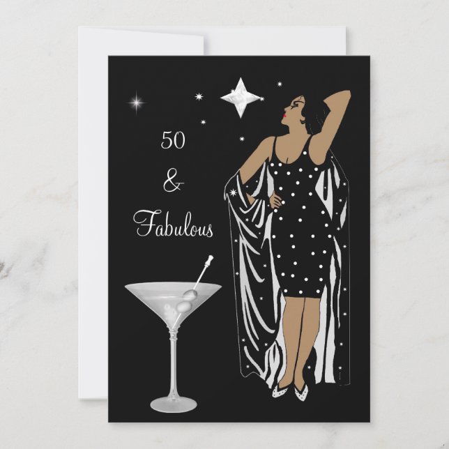 50-årsfest Retro Diva-dekoration Svart Vitt Inbjudningar (Framsida)