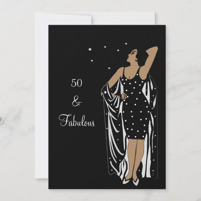 50-årsfest Retro Diva-dekoration Svart Vitt Inbjudningar (Framsida)