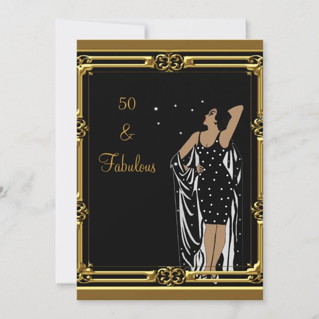 50-årsfest Retro-Diva dekoration Svart Vitt Inbjudningar (Framsida)