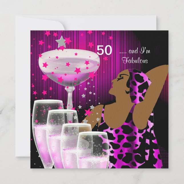 50-årsfest Retro-Diva Fantastisk Rosa Inbjudningar (Framsida)
