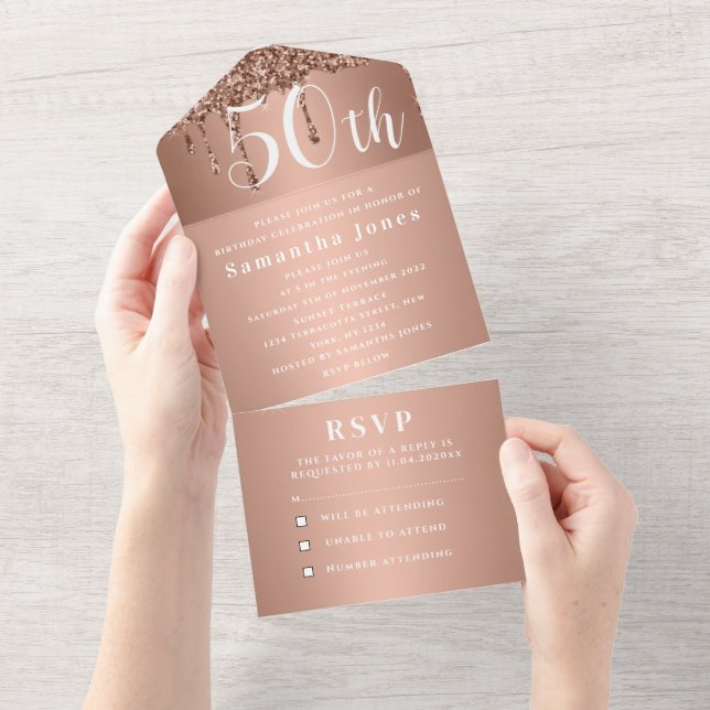 50-årsfest Rose Guld Fet RSVP Modern (Tearaway)