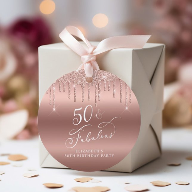 50-årsfest Rose Guld Glitter Tack Gåvor Etiketter (Skapare uppladdad)