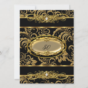50-årsfest Svart Guld Damask Blommig Inbjudningar