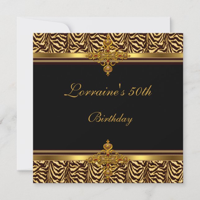 50-årsfest Svart guld Zebrastreck Inbjudningar (Framsida)