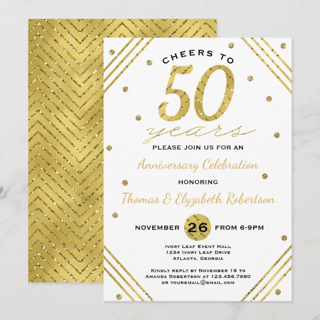 50-årsfestinbjudan, falskt guld inbjudningar (Fram/baksida)
