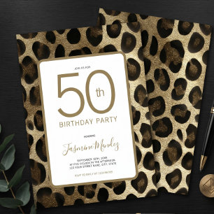 50-årsfestinladning Leopardtryck Guld  Inbjudningar