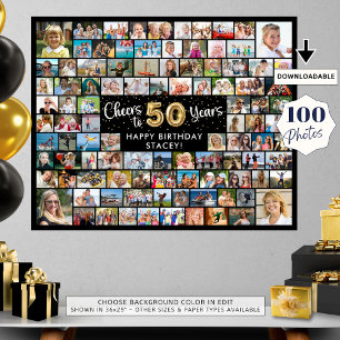 50-årsfirande 100 bilder Svart Guld Skål för året Poster