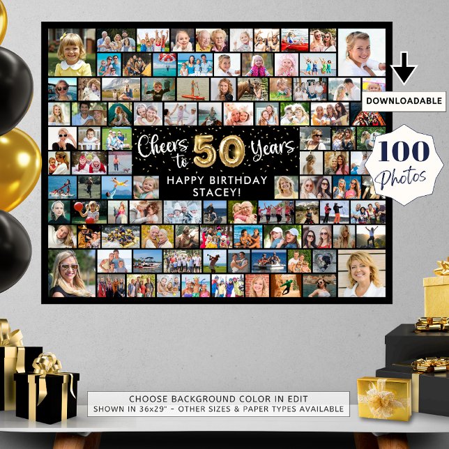 50-årsfirande 100 bilder Svart Guld Skål för året Poster (Skapare uppladdad)