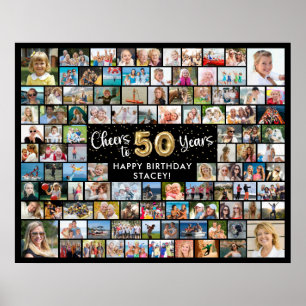 50-årsfirande 100 bilder Svart Guld Skål för året Poster
