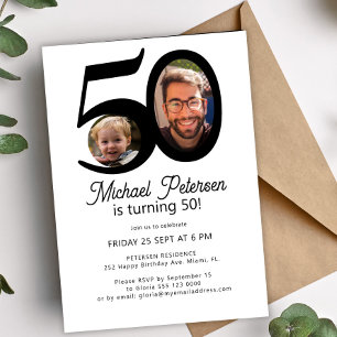 50-årsfirande 2 bilder svart vitt födelsedagsfest inbjudningar