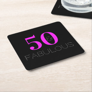 50-årsfirande 50 fantastisk Neon Rosa Svart Fest Underlägg Papper Kvadrat