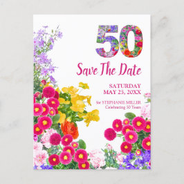 50-årsfirande Blommig Modern Spara Datum Meddelande Vykort