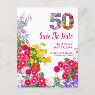 50-årsfirande Blommig Modern Spara Datum Meddelande Vykort