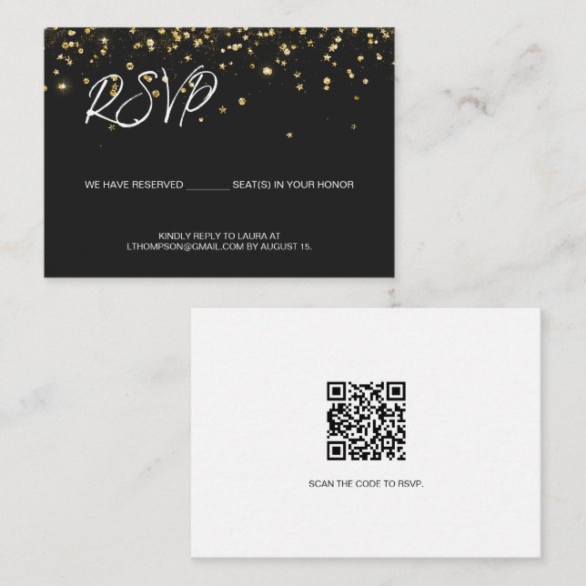 50-årsfirande E-post RSVP Guldkonfetti QR-kod Tilläggskort (Fram/baksida)