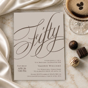 50-årsfirande Elegant Kalligrafi Taupe Espresso Inbjudningar