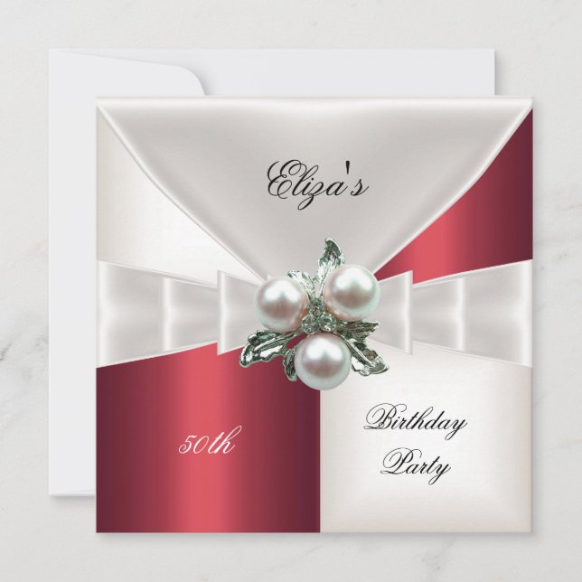 50-årsfirande Elegant Röd Vit Rutig Smycke (Framsida)