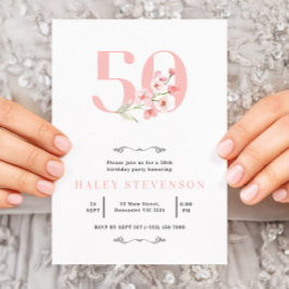 50-årsfirande Enkel Rosa & Vit Blommig Elegant Inbjudningar