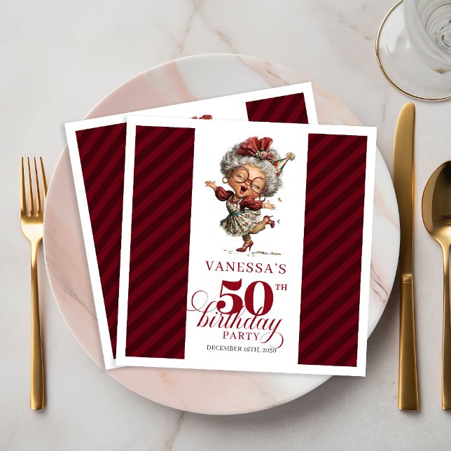 50-årsfirande Excentrisk gammal dam Roliga födelse Pappersservett (50th Birthday Quirky Old Lady Funny Party Napkins)