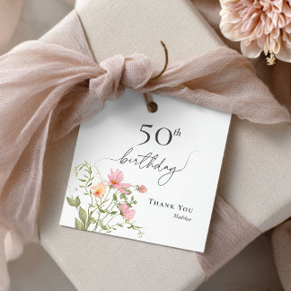 50-årsfirande feminina vildblomma tack gåvor etiketter