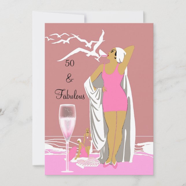 50-årsfirande Födelsedagsfest Retro diva Rosa Art  Inbjudningar (Framsida)