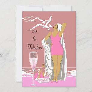 50-årsfirande Födelsedagsfest Retro diva Rosa Art Inbjudningar