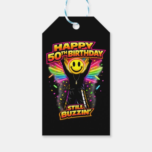 50-årsfirande gammal skoldansare skotsk rave-scen presentetikett (Framsidan)