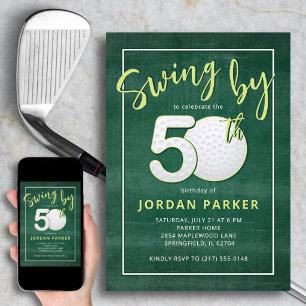 50-årsfirande Golf Tema Swing By Stylish Green Inbjudningar