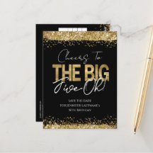 50-årsfirande Guld Svart Spara datum Postkort