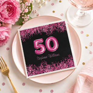 50-årsfirande Hot Pink Ballonger Gllitter Party Pappersservett