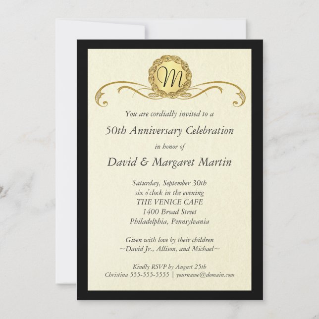 50-årsfirande Inbjudningskort Vintage Virvlar (Baksida)