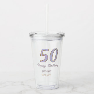 50-årsfirande lägg till namn datum år lila brunt l take away mugg